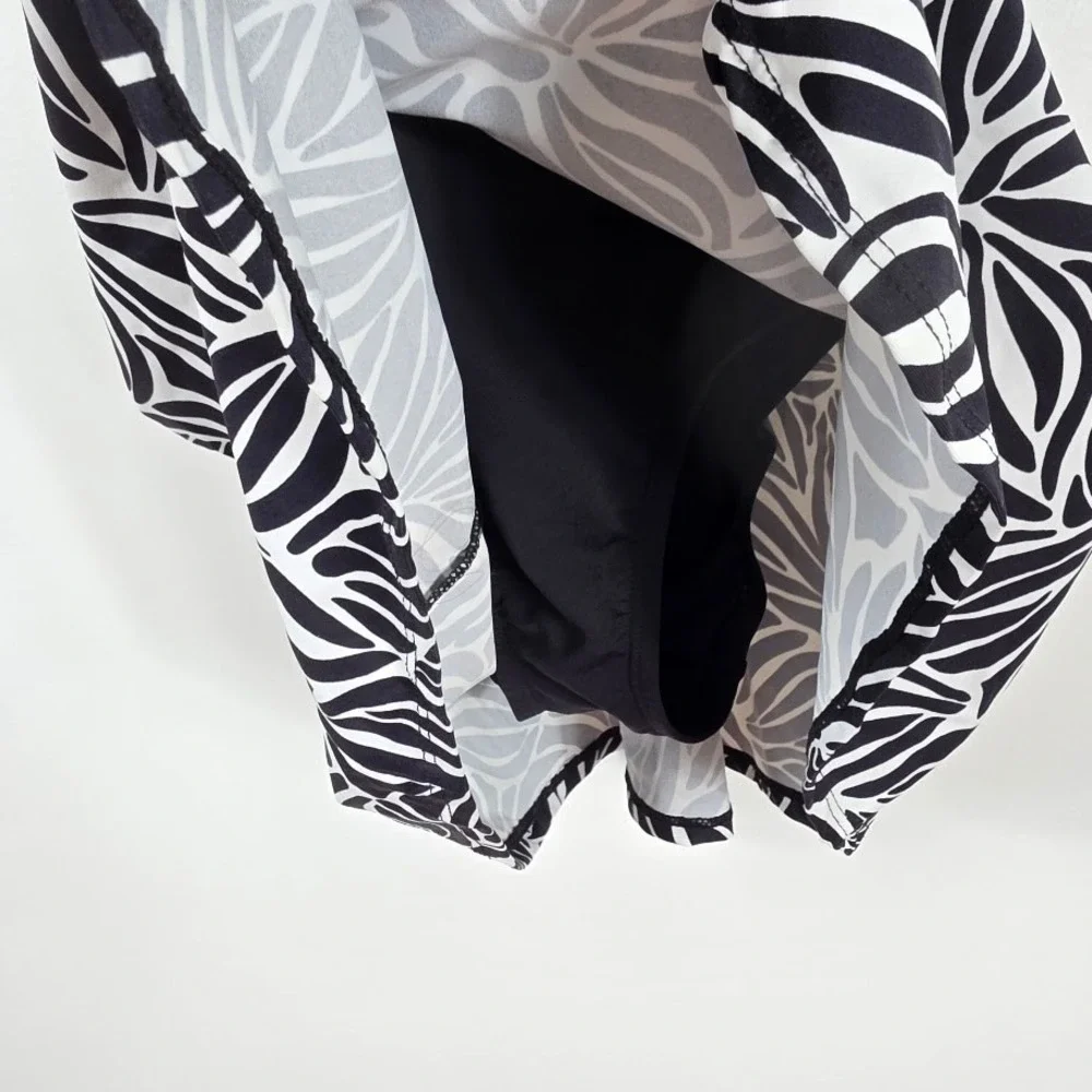 Lands'‎ End Swim Dress Women Small Black White Leaf Print UPF 50+ 1837629 New